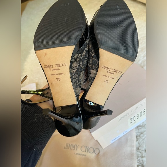 Jimmy Choo Nova 100mm Black Floral Lace Mesh Slingback Peep Toe Sandal Heels 38 - Picture 6 of 12